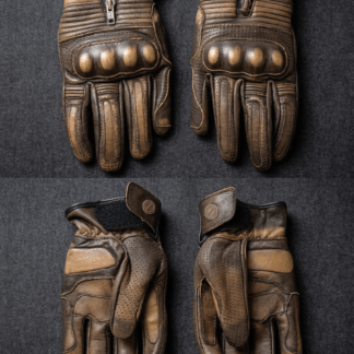 Gants Moto Cuir Vintage DARTS - Look Café Racer - Marron/Noir (TAILLE L)
